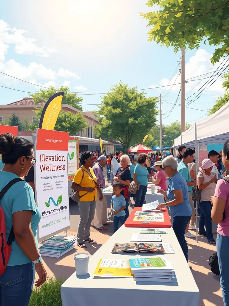 A community outreach event with staff engaging with local residents.